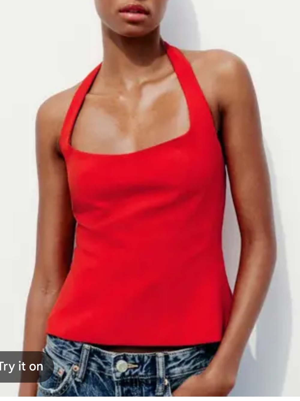 Zara Red Halter Square-Neck Tank